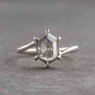 1.58 Carat Salt and Pepper Hexagon Diamond Engagement Ring, Lucille Setting