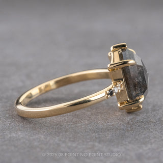 3.30 Carat Black Salt and Pepper Hexagon Diamond Engagement Ring, Ombre Sirena Setting, 14k Yellow Gold