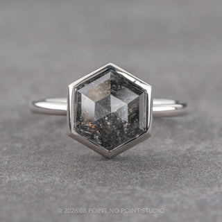 2.76 Carat Black Salt and Pepper Hexagon Diamond Engagement Ring, Bezel Jane Setting, Platinum