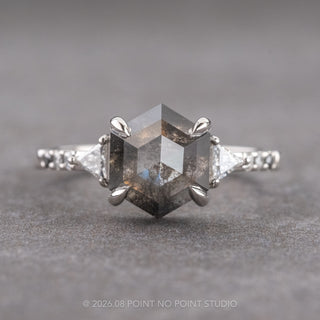 2.69 Carat Salt and Pepper Hexagon Diamond Engagement Ring, Ombre Eliza Setting, Platinum
