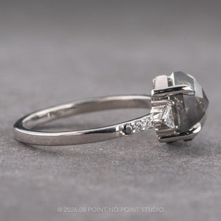 2.69 Carat Salt and Pepper Hexagon Diamond Engagement Ring, Ombre Eliza Setting, Platinum
