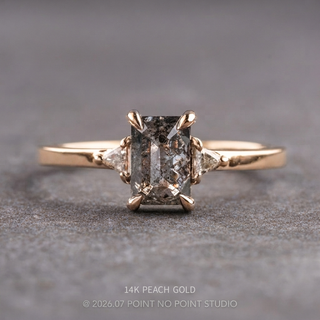 1.41 Carat Salt and Pepper Emerald Shaped Diamond Engagement Ring, Zoe Setting, Point No Point Studio. Available in a variety of metal types. Eco-friendly, Recycled Metals, Conflict Free.