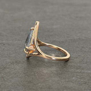 1.37 Carat Salt and Pepper Kite Diamond Engagement Ring, Arwen Setting, 14K Peach Gold