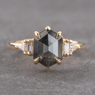 2.03 Carat Black Hexagon Diamond Engagement Ring, Beatrice Setting, 14k Yellow Gold