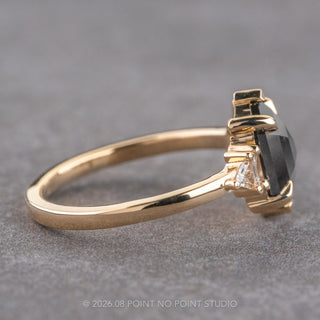 2.03 Carat Black Hexagon Diamond Engagement Ring, Beatrice Setting, 14k Yellow Gold