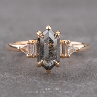 1.28 Carat Black Hexagon Diamond Engagement Ring, Beatrice Setting, Point No Point Studio. Available in a variety of metal types. Eco-friendly, Recycled Metals, Conflict Free.