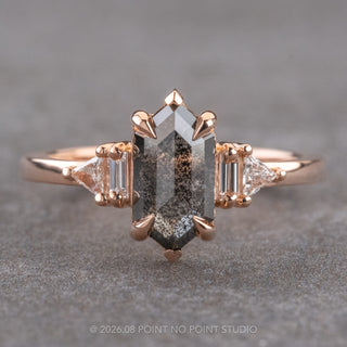 1.28 Carat Black Hexagon Diamond Engagement Ring, Beatrice Setting, 14k Rose Gold