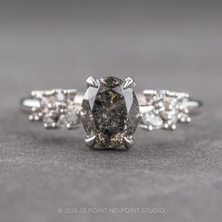 1.71 Carat Salt and Pepper Oval Diamond Engagement Ring, Phoebe Setting, Platinum