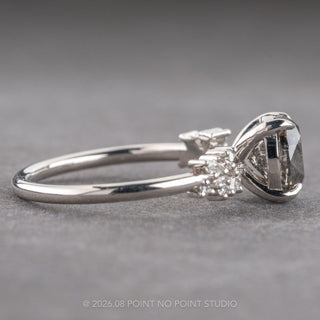 1.71 Carat Salt and Pepper Oval Diamond Engagement Ring, Phoebe Setting, Platinum