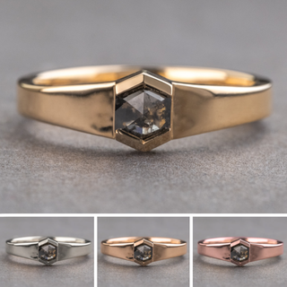 Black Salt and Pepper Hexagon Diamond Wedding Band, Cygnus Setting