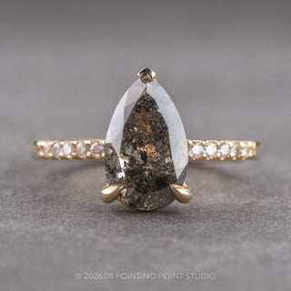 2.20 Carat Salt and Pepper Pear Diamond Engagement Ring, Sirena Setting, 14K Yellow Gold