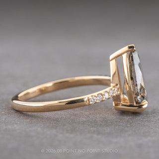 2.20 Carat Salt and Pepper Pear Diamond Engagement Ring, Sirena Setting, 14K Yellow Gold