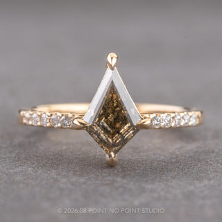 1.54 Carat Salt and Pepper Kite Diamond Engagement Ring, Juliette Setting, 14k Yellow Gold