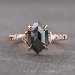 1.95 Carat Black Hexagon Diamond Engagement Ring, Ombre Eliza Setting, 14K Rose Gold