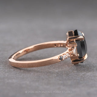 1.95 Carat Black Hexagon Diamond Engagement Ring, Ombre Eliza Setting, 14K Rose Gold