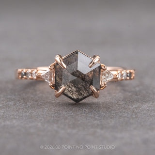 1.44 Carat Black Salt and Pepper Hexagon Diamond Engagement Ring, Ombre Eliza Setting, 14K Rose Gold