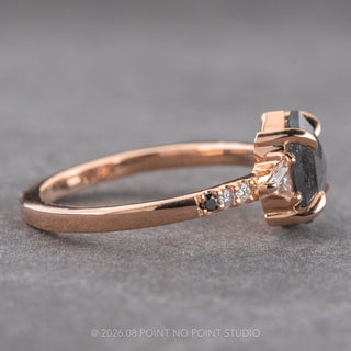 1.44 Carat Black Salt and Pepper Hexagon Diamond Engagement Ring, Ombre Eliza Setting, 14K Rose Gold