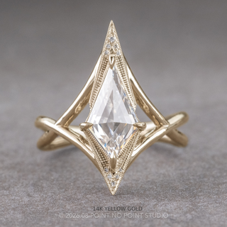 Kite Lab Diamond Engagement Ring, Twisted Arwen Setting, Point No Point Studio. Available in a variety of metal types. Eco-friendly, Recycled Metals, Conflict Free.