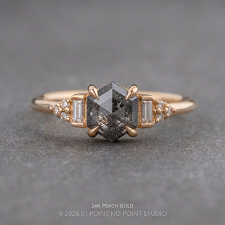 1.77 Carat Black Salt and Pepper Hexagon Diamond Engagement Ring, Dahlia Setting