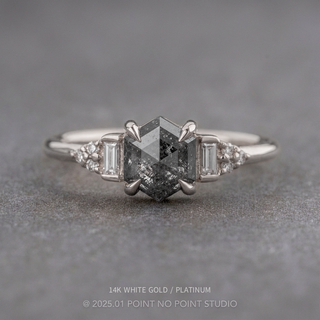 1.77 Carat Black Salt and Pepper Hexagon Diamond Engagement Ring, Dahlia Setting