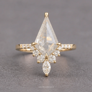 2.37 Carat Icy Salt and Pepper Kite Diamond Engagement Ring, Avaline Setting
