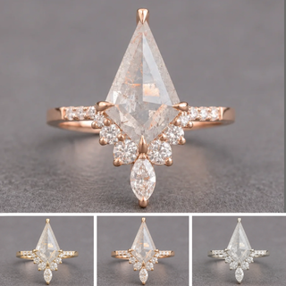 2.37 Carat Icy Salt and Pepper Kite Diamond Engagement Ring, Avaline Setting