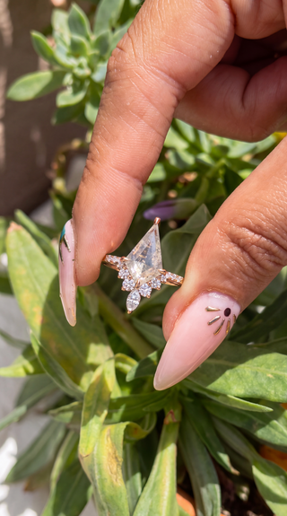 2.37 Carat Icy Salt and Pepper Kite Diamond Engagement Ring, Avaline Setting, Point No Point Studio. Available in a variety of metal types. Eco-friendly, Recycled Metals, Conflict Free.