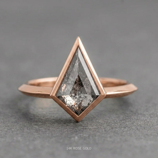 1.07 Carat Salt and Pepper Kite Diamond Engagement Ring, Bezel Jane Setting, Point No Point Studio. Available in a variety of metal types. Eco-friendly, Recycled Metals, Conflict Free.