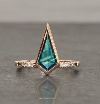 1.88 Carat Teal Kite Sapphire Engagement Ring, Bezel Ombre Jules Setting