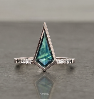 1.88 Carat Teal Kite Sapphire Engagement Ring, Bezel Ombre Jules Setting