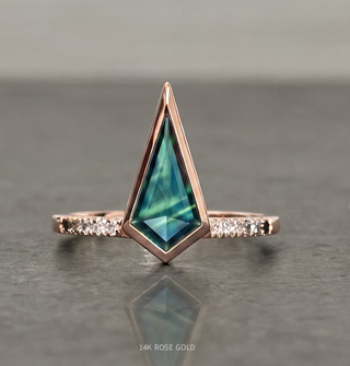 1.88 Carat Teal Kite Sapphire Engagement Ring, Bezel Ombre Jules Setting
