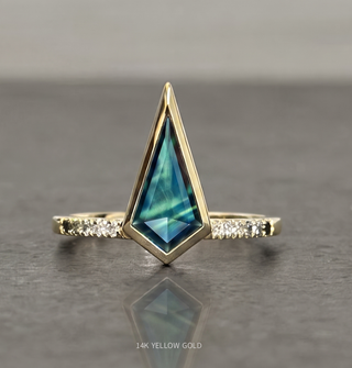 1.88 Carat Teal Kite Sapphire Engagement Ring, Bezel Ombre Jules Setting