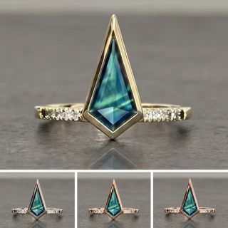 1.88 Carat Teal Kite Sapphire Engagement Ring, Bezel Ombre Jules Setting