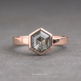 1.62 Carat Salt and Pepper Hexagon Diamond Engagement Ring, Bezel Jessie Setting