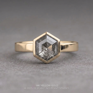1.62 Carat Salt and Pepper Hexagon Diamond Engagement Ring, Bezel Jessie Setting
