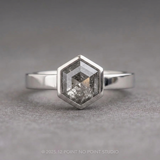 1.62 Carat Salt and Pepper Hexagon Diamond Engagement Ring, Bezel Jessie Setting