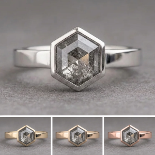 1.62 Carat Salt and Pepper Hexagon Diamond Engagement Ring, Bezel Jessie Setting