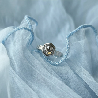 1.62 Carat Salt and Pepper Hexagon Diamond Engagement Ring, Bezel Jessie Setting