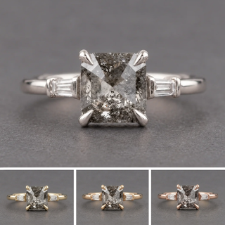 1.20 Carat Salt and Pepper Asscher Diamond Engagement Ring, Zoe Setting
