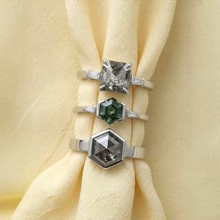 1.20 Carat Salt and Pepper Asscher Diamond Engagement Ring, Zoe Setting