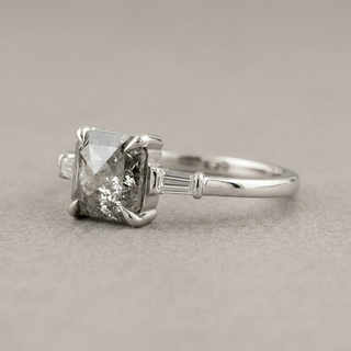 1.20 Carat Salt and Pepper Asscher Diamond Engagement Ring, Zoe Setting