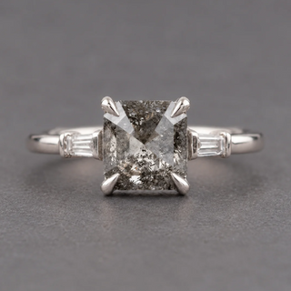 1.20 Carat Salt and Pepper Asscher Diamond Engagement Ring, Zoe Setting