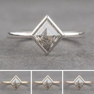 .98 Carat Canadian Salt and Pepper Lozenge Diamond Engagement Ring, Bezel Jane Setting