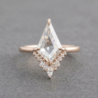 Kite Moissanite and Diamond Engagement Ring, Wren Setting, Point No Point Studio. Available in a variety of metal types. Eco-friendly, Recycled Metals, Conflict Free.