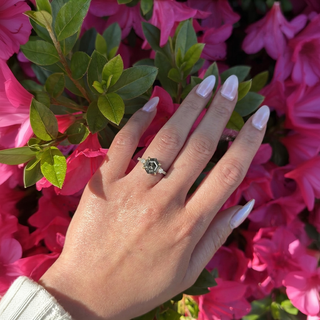 2.21 Carat Canadian Salt and Pepper Hexagon Diamond Engagement Ring, Liza Setting