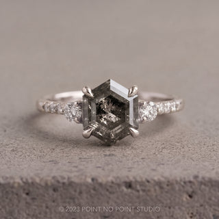 2.21 Carat Canadian Salt and Pepper Hexagon Diamond Engagement Ring, Liza Setting