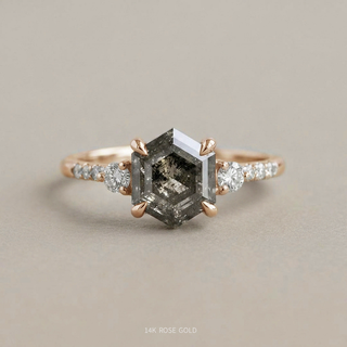 2.21 Carat Canadian Salt and Pepper Hexagon Diamond Engagement Ring, Liza Setting