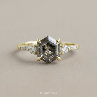 2.21 Carat Canadian Salt and Pepper Hexagon Diamond Engagement Ring, Liza Setting