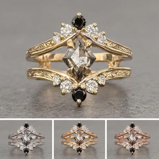 1.52 Carat Salt and Pepper Lozenge Diamond Engagement Ring, Engraved Empress Setting