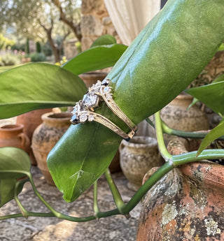1.52 Carat Salt and Pepper Lozenge Diamond Engagement Ring, Engraved Empress Setting, Point No Point Studio. Available in a variety of metal types. Eco-friendly, Recycled Metals, Conflict Free.
